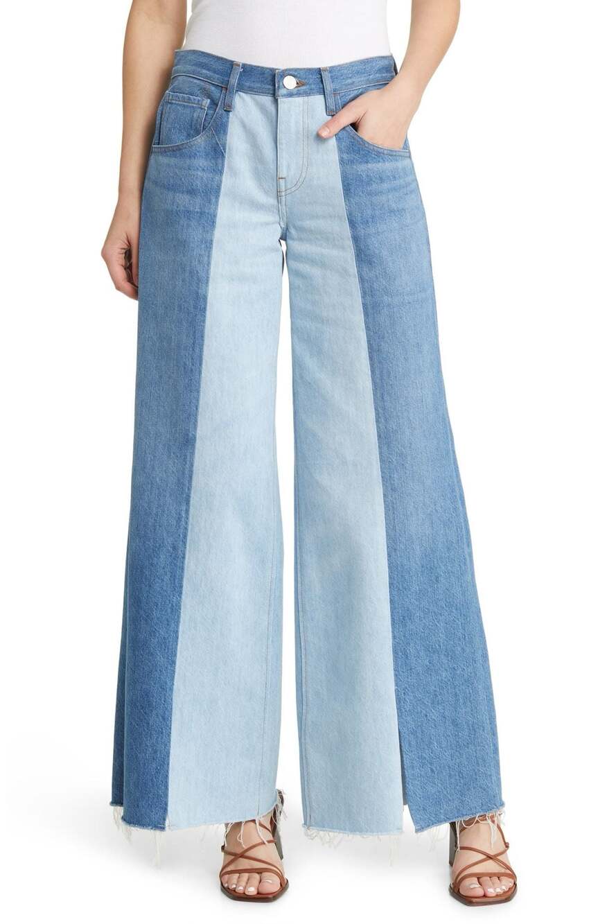 FRAME Front Slit Raw Hem Wide Leg Jeans in Split Personality